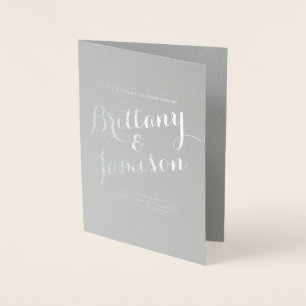 Silver Foil Calligraphy Typography Wedding Program Card