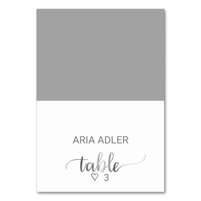 Silver Foil Calligraphy Wedding Escort Place Cards (Front)