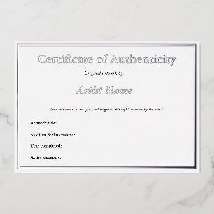  Silver Foil Certificate of Authenticity for Art
