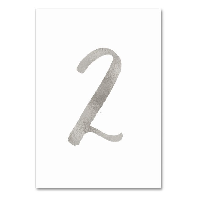 Silver foil chic wedding table number | Table 2 (Back)