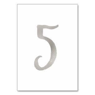 Silver foil chic wedding table number Table 5