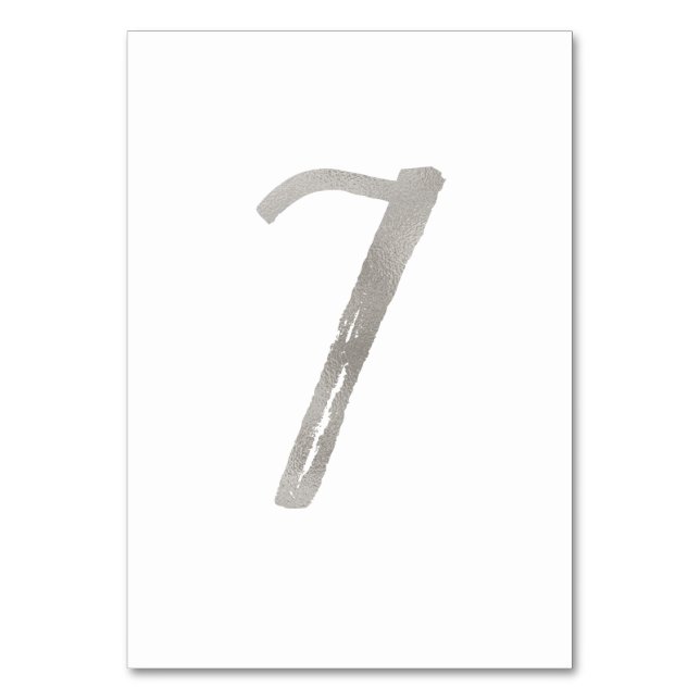 Silver foil chic wedding table number | Table 7 (Back)