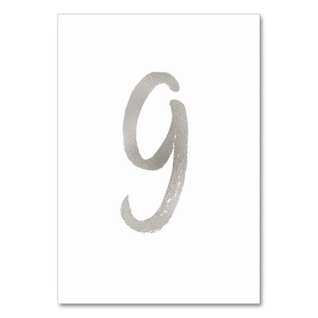 Silver foil chic wedding table number | Table 9 (Back)