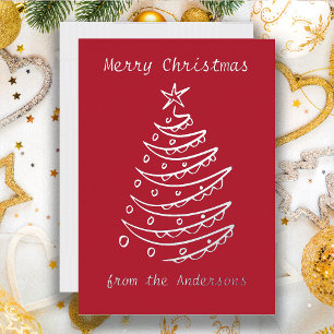Silver Foil Christmas Tree Red   Holiday Card