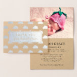 Silver Foil Clouds Baby Shower Photo Thank You Foil Card<br><div class="desc">Sweet baby shower thank you card you can personalise with a photo of your precious baby. The thank you card is printed on kraft paper with a cute cloud pattern in real silver foil with a large silver foil label reading Thank you from Baby's Name. Inside the thank you card...</div>