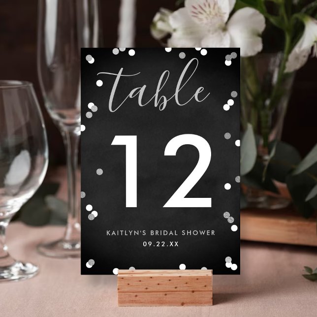Silver Foil Confetti Bridal Shower Table Number (Creator Uploaded)