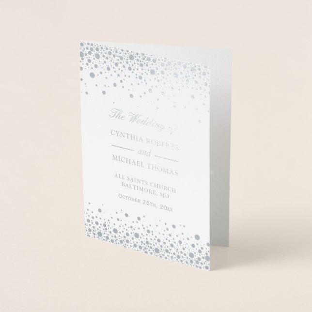 Silver Foil Confetti Dots Wedding Ceremony Program Foil Card (Front)