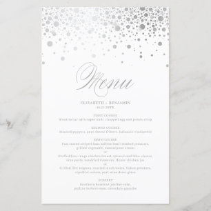 Silver Foil Confetti Dots Wedding Menu Card