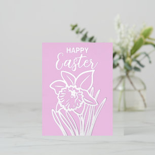 Silver Foil Daffodil Floral Happy Easter Holiday Postcard