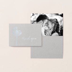 Silver Foil Dandelion Photo Thank You on Grey Foil Card