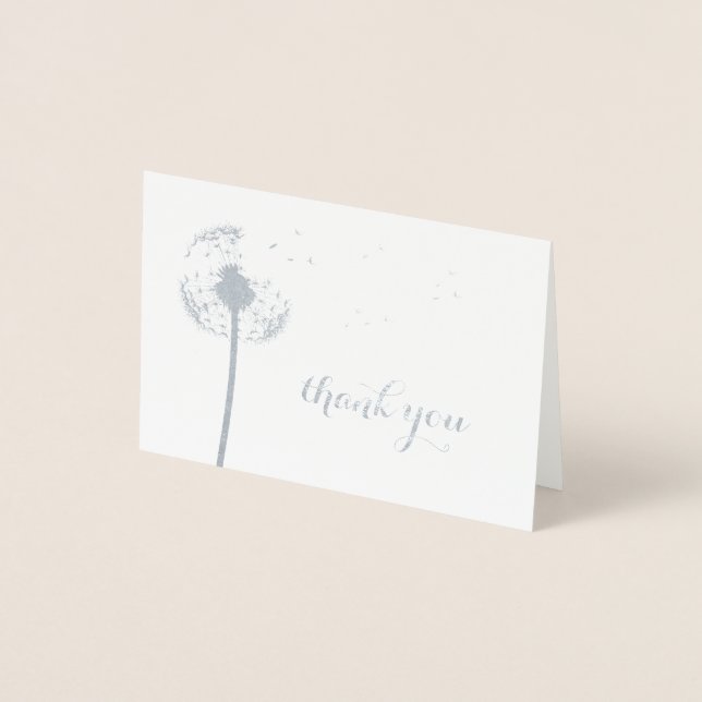 Silver Foil Dandelion Thank You on Kraft Foil Card (Front)