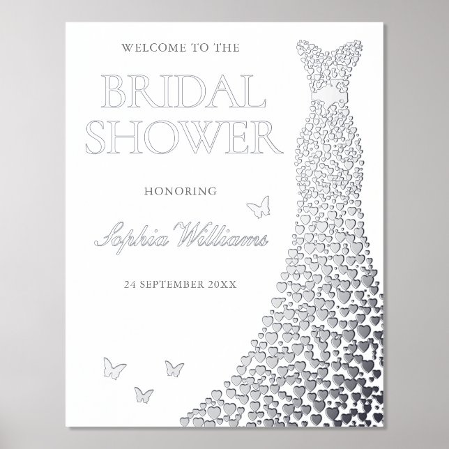 Silver Foil Dress Bridal Shower Welcome Sign (Front)