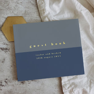 Silver Foil Dusty Blue Colour Block Simple Wedding Guest Book