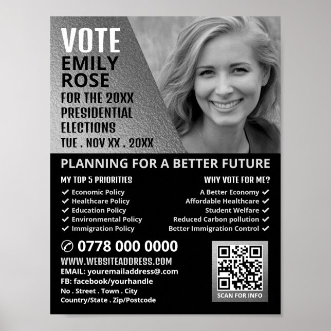 Silver Foil Effect Political Campaigner Advert Poster (Front)