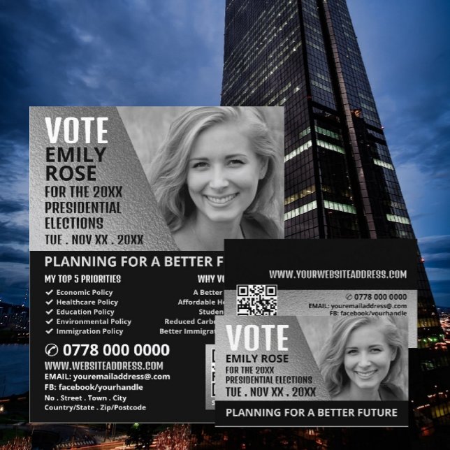 Silver Foil Effect Political Campaigner Business Card (Creator Uploaded)