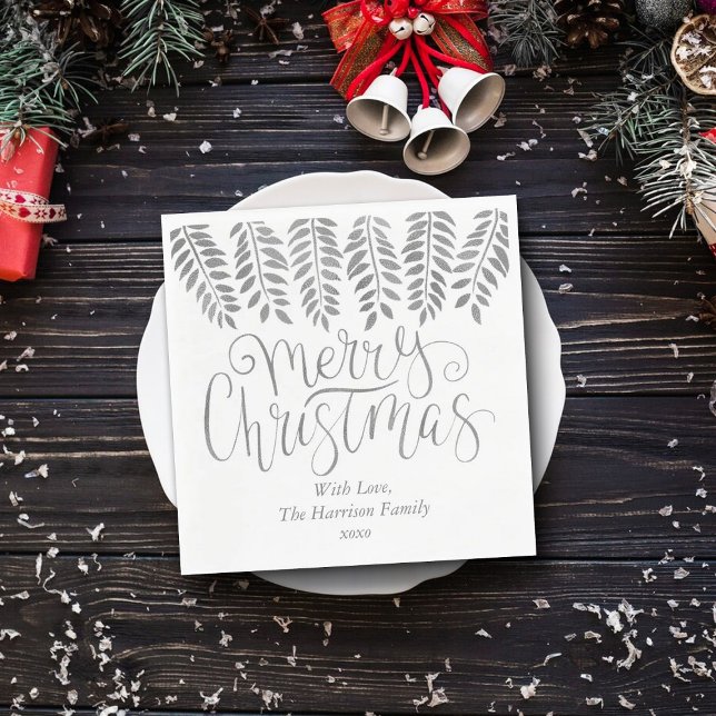 Silver Foil Effect Typography Merry Christmas Napkin (Creator Uploaded)