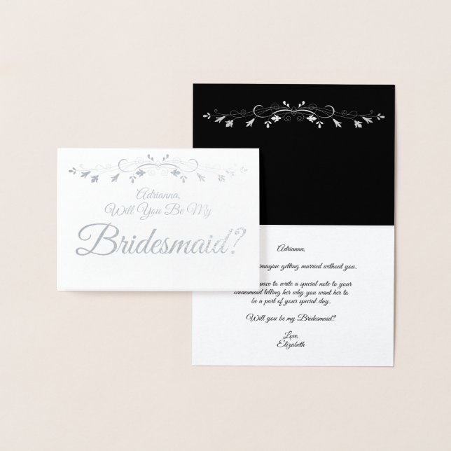 Silver Foil Elegant Bridesmaid Proposal Card (Display)