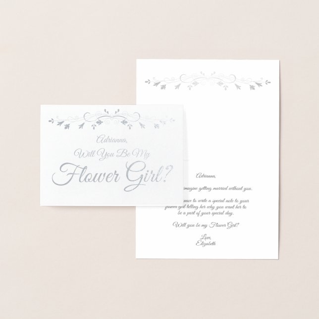 Silver Foil Elegant Flower Girl Proposal Card (Display)