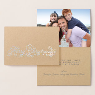 Silver Foil Elegant Script Merry Christmas Photo Card