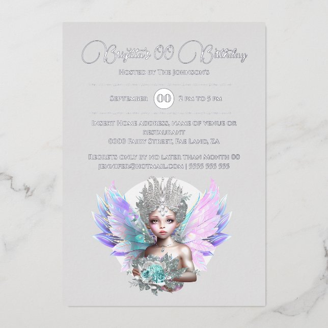 Silver foil fairy princess rose floral iridescent  (Front)