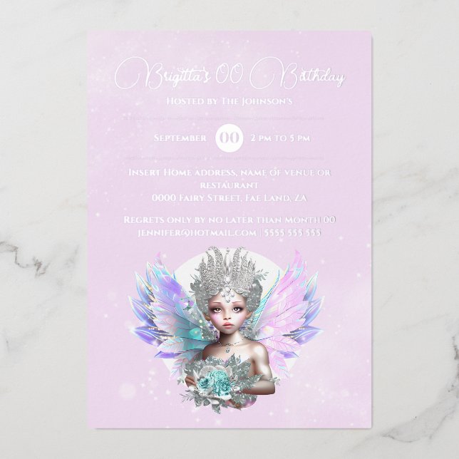 Silver foil fairy princess rose flower iridescent  (Front)
