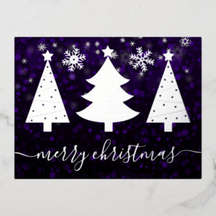 Silver Foil Festive Trees and Snowflakes Christmas Holiday Postcard