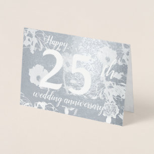 Silver Foil Floral 25th Wedding Anniversary Blank Card