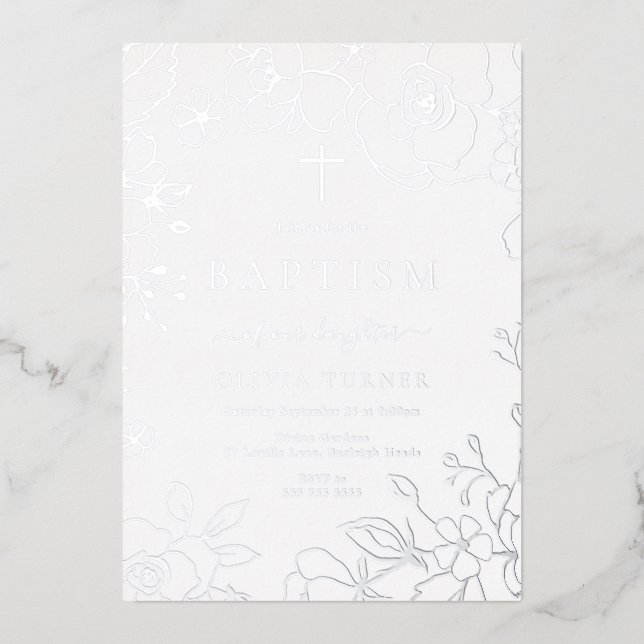 Silver Foil Floral Boy Or Girl Baptism Silver (Front)