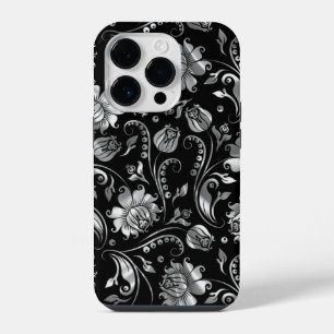 Silver Foil Floral Damasks Pattern iPhone 14 Pro Case