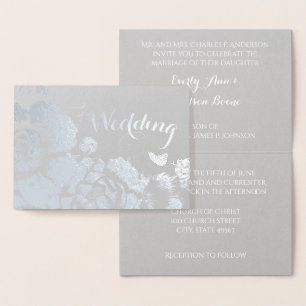 Silver Foil Floral Typography Wedding Invitations