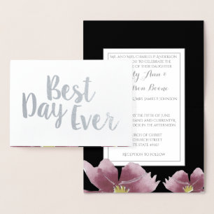 Silver Foil Floral Typography Wedding Invitations
