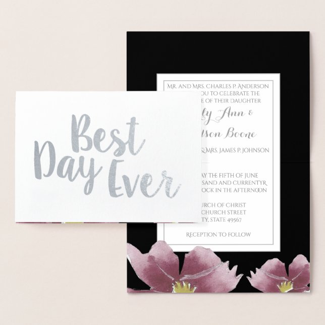 Silver Foil Floral Typography Wedding Invitations (Display)