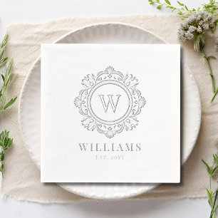 Silver Foil Floral Wedding Family Monogram Napkins