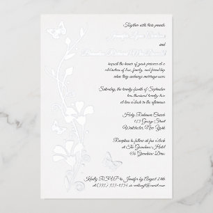 Silver Foil Flowers and Butterflies Wedding Invite