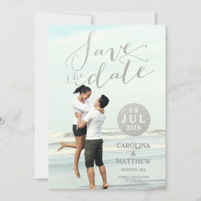 Silver Foil Glamour | Photo Save the Date Card (Front)