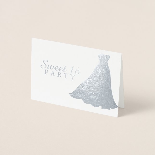 Silver Foil Gown Dress Sweet 16 Party Invite (Front)