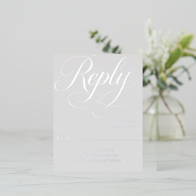 Silver Foil Grey RSVP Card (Standing Front)