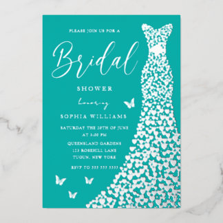 Silver Foil Heart Dress Teal Blue Bridal Shower