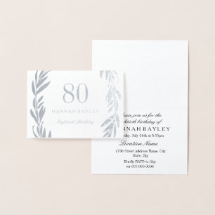 Silver Foil Leaf Wreath 80th Birthday Invitation
