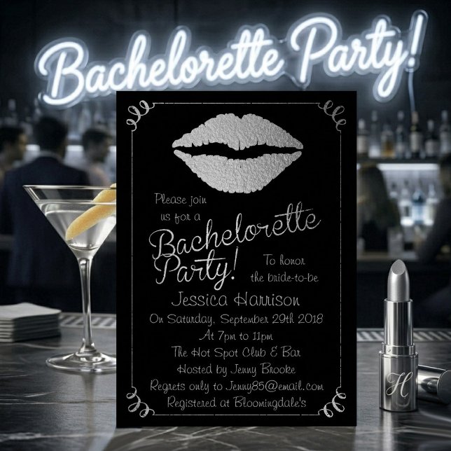 Silver Foil Lips Bachelorette Party Invitation (Creator Uploaded)