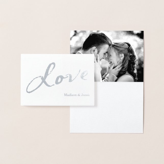 Silver Foil Love Photo Thank you Card on Grey (Display)