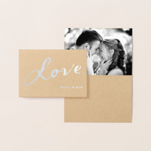 Silver Foil Love Photo Thank you Card on Kraft