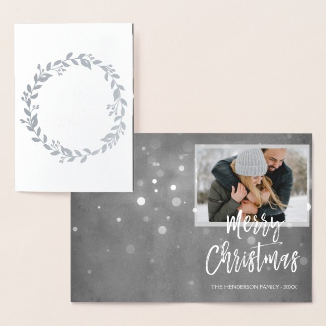 Silver Foil Merry Christmas Snow Photo Card (Display)