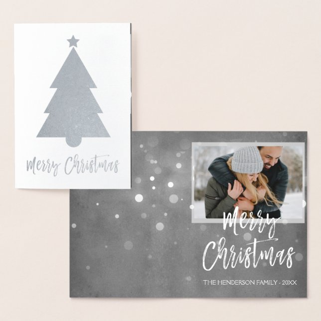 Silver Foil Merry Christmas Tree Photo Card (Display)