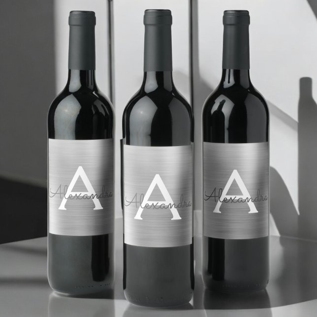 Silver Foil Metallic Metal Monogram Wine Label (Creator Uploaded)