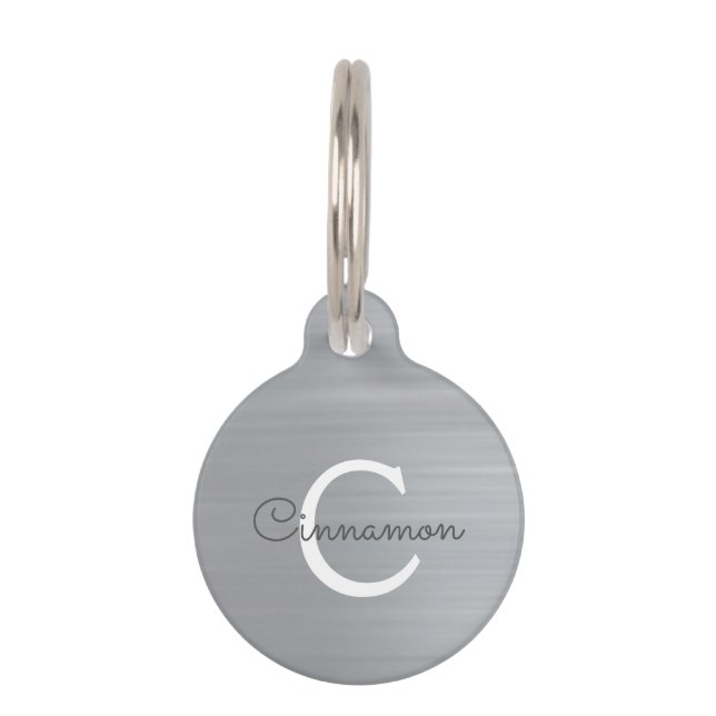 Silver Foil Metallic Monogram Name Pet Tag (Front)