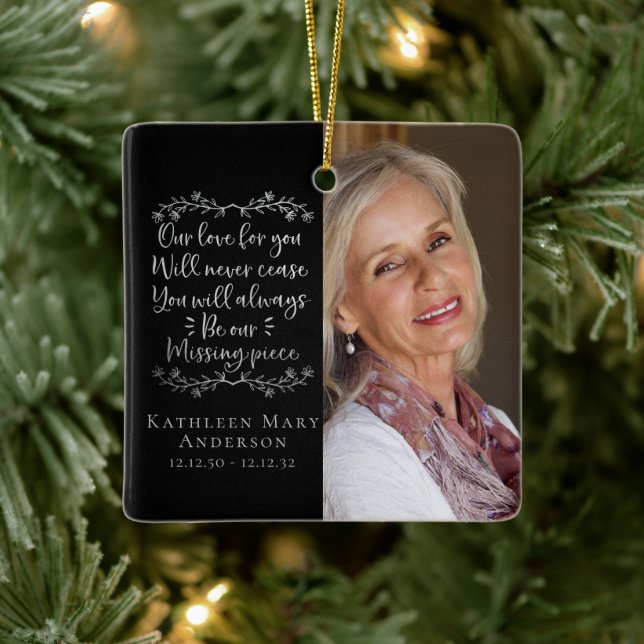 Silver Foil Missing Piece Memorial Photo Keepsake  Ceramic Ornament (Tree)