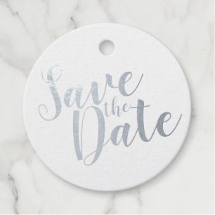 Silver Foil Modern Script Wedding Save the Date Favour Tags