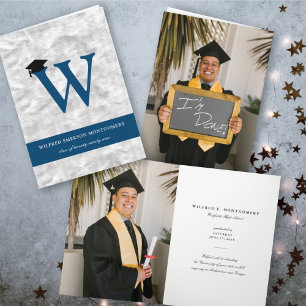 Silver Foil Monogram Alphabet W Modern Photo Grad Invitation