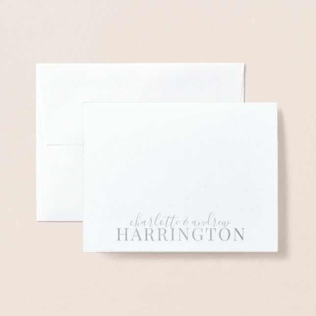 Silver Foil Monogram Couple Name Card (Front With Envelope)